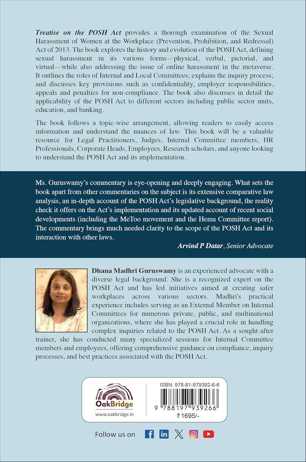 Treatise on POSH Act - A Critical and Comparative Commentary on the Sexual Harassment of Women at Workplace (Prevention, Prohibition and Redressal) Act, 2013 - Book By OakBridge Publishing