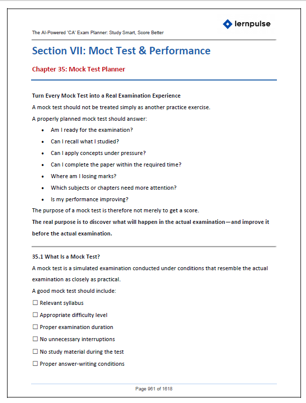 The AI-Powered ‘CA’ Exam Planner: Study Smart, Score Better - A Complete AI-Assisted Study Planner, Revision Tracker, Mock Test System & Performance Dashboard for CA Students - Book By LernPulse