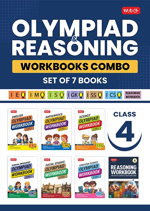 Class 4 ISO-IMO-IEO-ICSO-IGKO-ISSO Olympiad Workbook and Reasoning Book Combo (Set of 7 Books) By MTG Learning