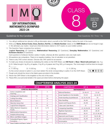 IMO Class-8 Olympiad Previous Years Papers (PYP) Mathematics with Sample OMR Sheet - Book By MTG Learning