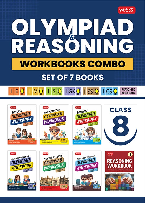 Class 8 ISO-IMO-IEO-ICSO-IGKO-ISSO Olympiad Workbook and Reasoning Book Combo (Set of 7 Books) By MTG Learning