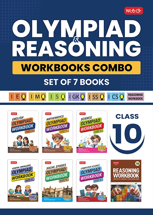 Class 10 ISO-IMO-IEO-ICSO-IGKO-ISSO Olympiad Workbook and Reasoning Book Combo (Set of 7 Books) By MTG Learning