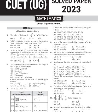 NTA CUET (UG) Chapter wise Question Bank Mathematics By MTG Learning