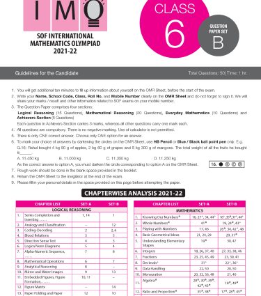 IMO Class-6 Olympiad Previous Years Papers (PYP) Mathematics with Sample OMR Sheet- Book by MTG Learning