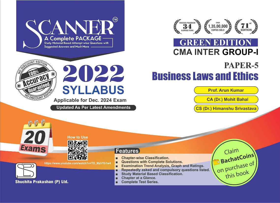 Scanner CMA Inter (2022 Syllabus) Paper-5 Business Laws and Ethics Green Edition.