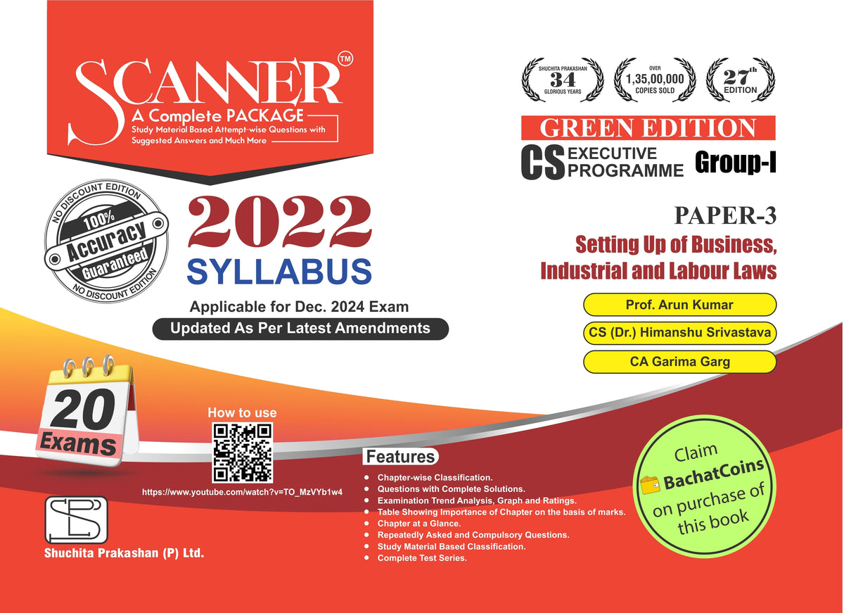 Scanner CS Executive (2022 Syllabus) Paper-3 Setting Up of Business Industrial and Labour Laws Green Edition