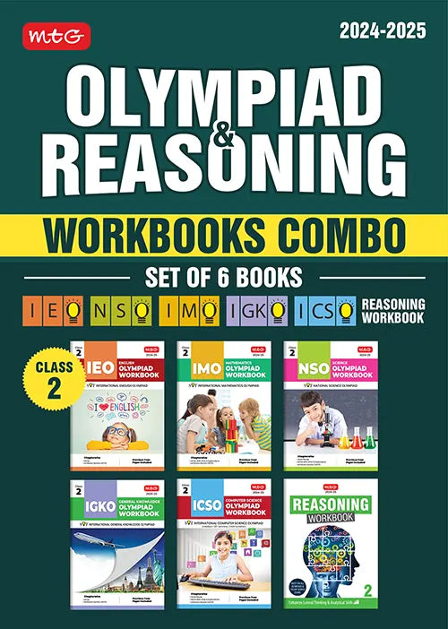 NSO-IMO-IEO-ICSO-IGKO Olympiad Workbook and Reasoning Book Combo Class 2 (Set of 6 Books) by MTG Learning