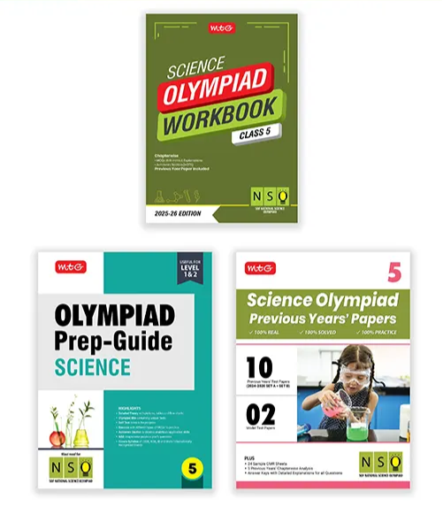 National Science Olympiad (NSO) Workbook, Prep-Guide and Previous Years Papers (PYQs) with Mock Test Paper for Class 5 (Set of 3 Books) by MTG Learning