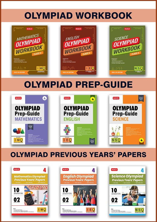 IMO-NSO-IEO Class-4 Olympiad Workbook, Prep-Guide and Previous Years Papers (PYQs) For 2025-26 Exam (Set of 9 Books) by MTG Learning