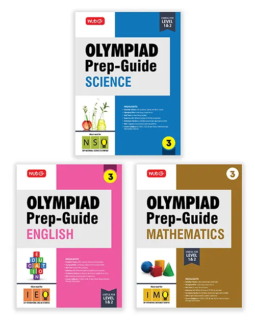 Olympiad Prep-Guide Class-3 Mathematics, Science and English (Set of 3 Books) by MTG Learning
