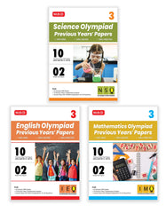 IMO-NSO-IEO Class-3 Olympiad Previous Years Papers (2024-2020) Set A and B) Mathematics, Science and English Combo Pack book by MTG Learning