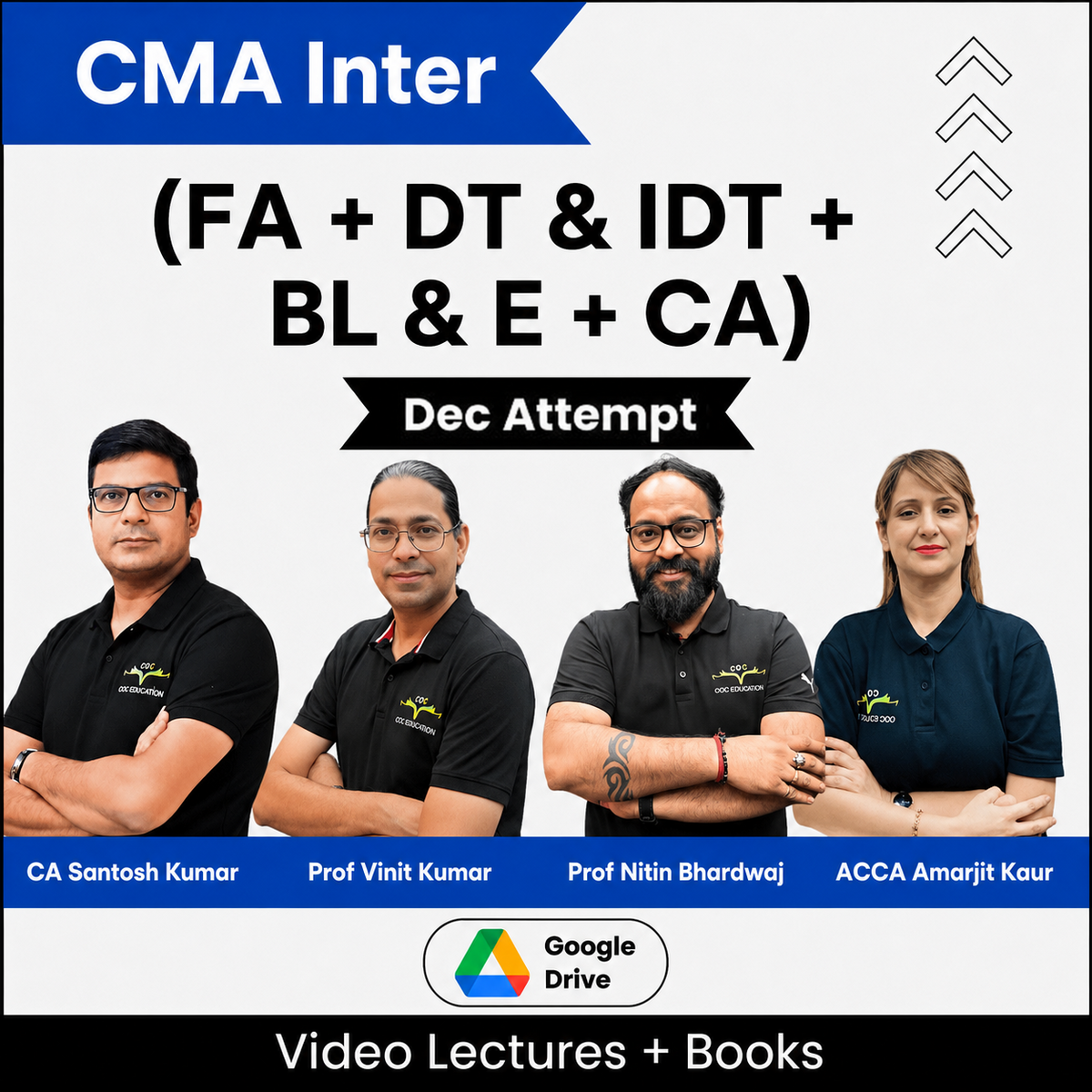 CMA Inter (FA + DTIDT + BLE + CA) Combo Video Lectures by CA Santosh Kumar, Prof Vinit Kumar, Prof Nitin Bhardwaj, ACCA Amarjit Kaur Dec Attempt (Download)