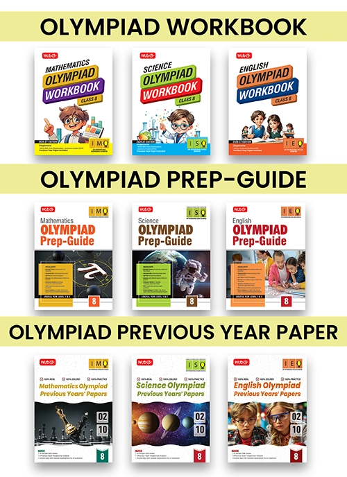 Class-8 (IMO-ISO-IEO) Olympiad Workbook, Prep-Guide and Previous Years Papers (PYQs) - Set of 9 Books By MTG Learning