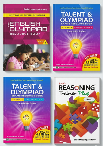 BMA's Class - 3 Olympiad 4 Books Combo (English, Reasoning, Maths & General Science)