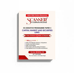 Book cover of 'Scanner' CS Executive Programme Paper-5 on Capital Market and Securities Laws with branding and text details.
