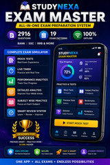 StudyNexa Exam Master App 2026 | 2916 Questions, 19 Exam Patterns, Bank SSC RRB Preparation | Mock Tests, Timer, Analytics | 100% Offline Exam Simulator