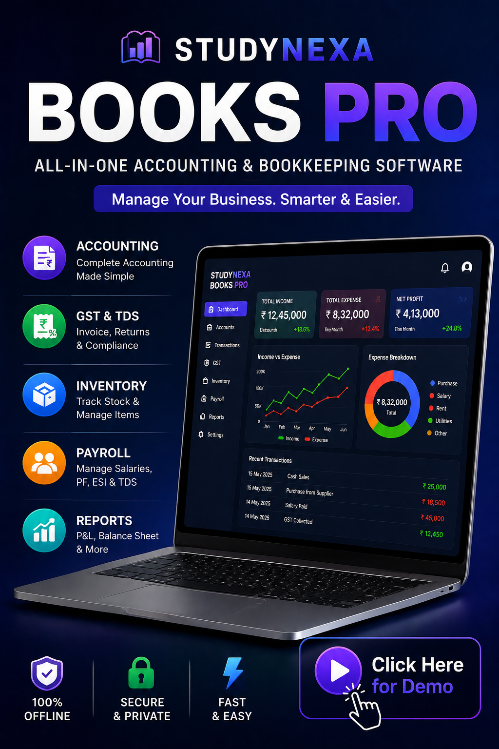 StudyNexa Books Pro – All-in-One Accounting & GST Software (Offline)
