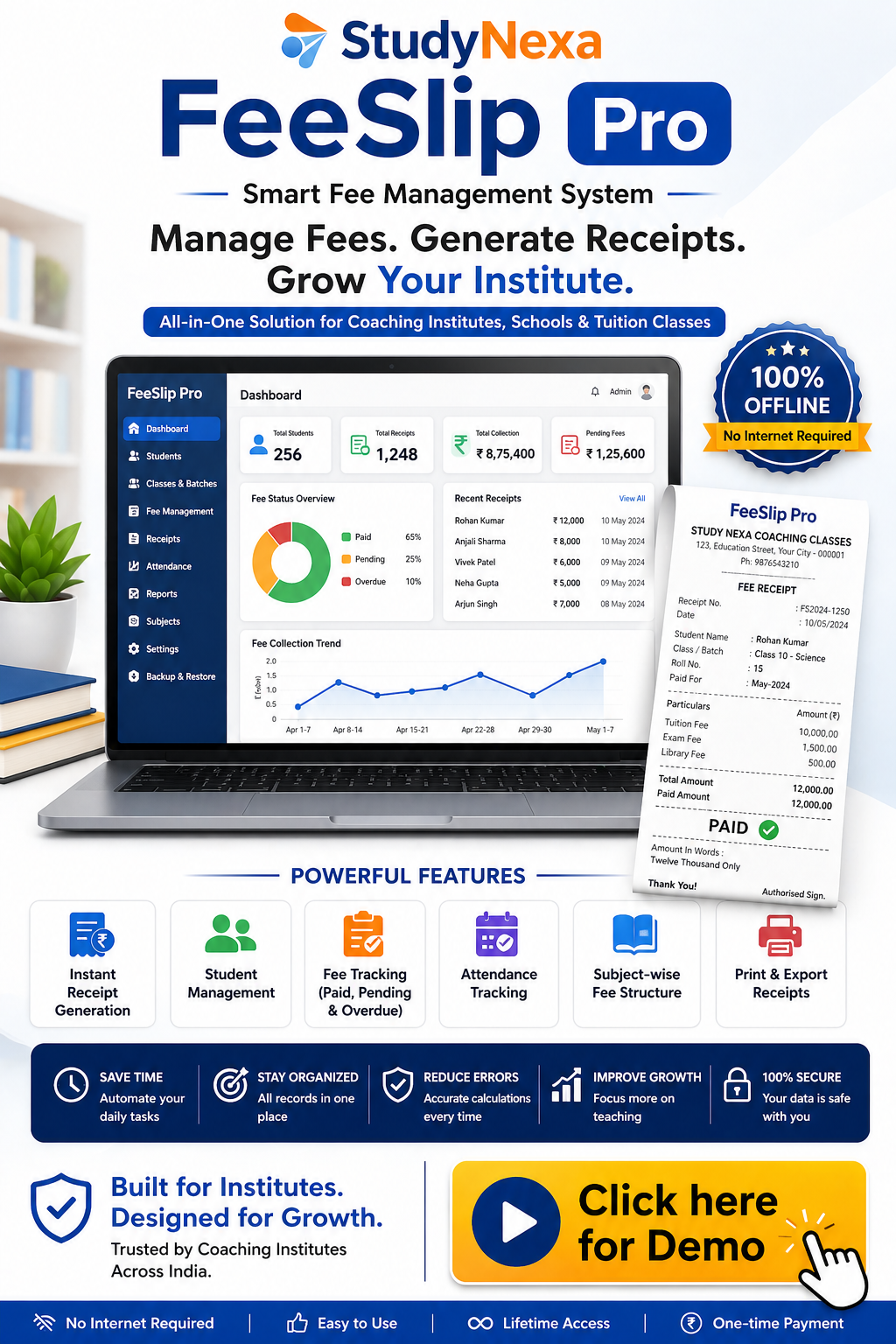 StudyNexa FeeSlip Pro Fee Management Software India | Receipt Generator & Student Management