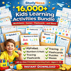 StudyNexa 16000+ Kids Learning Activities Bundle 🎯 | Worksheets, Games, Flashcards & Printable Learning Pack