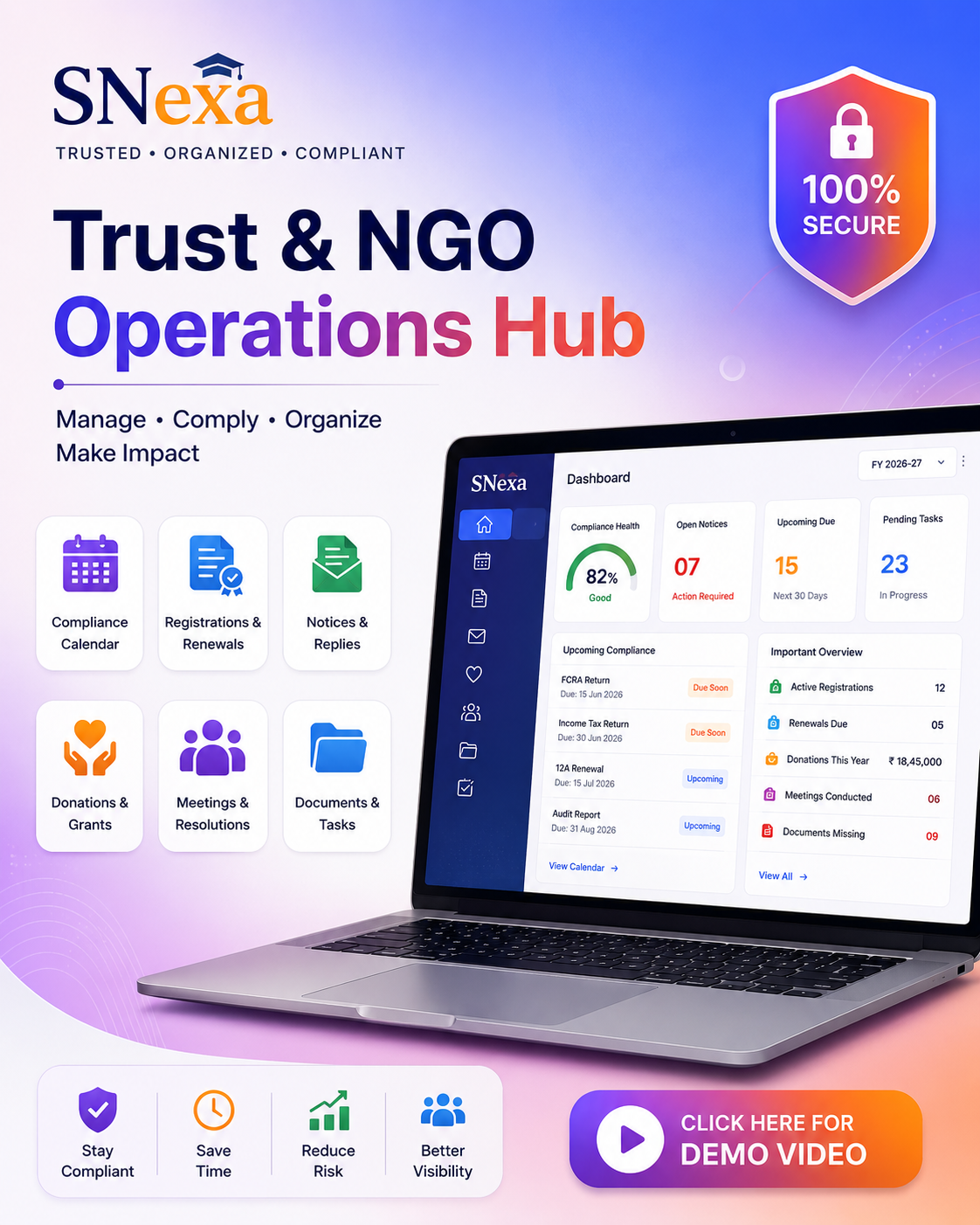 SNexa Trust & NGO Operations Hub – Compliance & Management Software