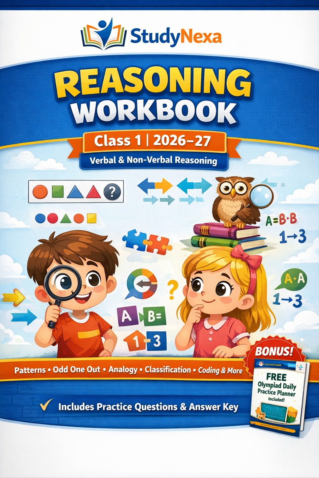StudyNexa Reasoning Workbook Class 1 (2026–27) | Verbal & Non-Verbal Reasoning Practice Book for Kids