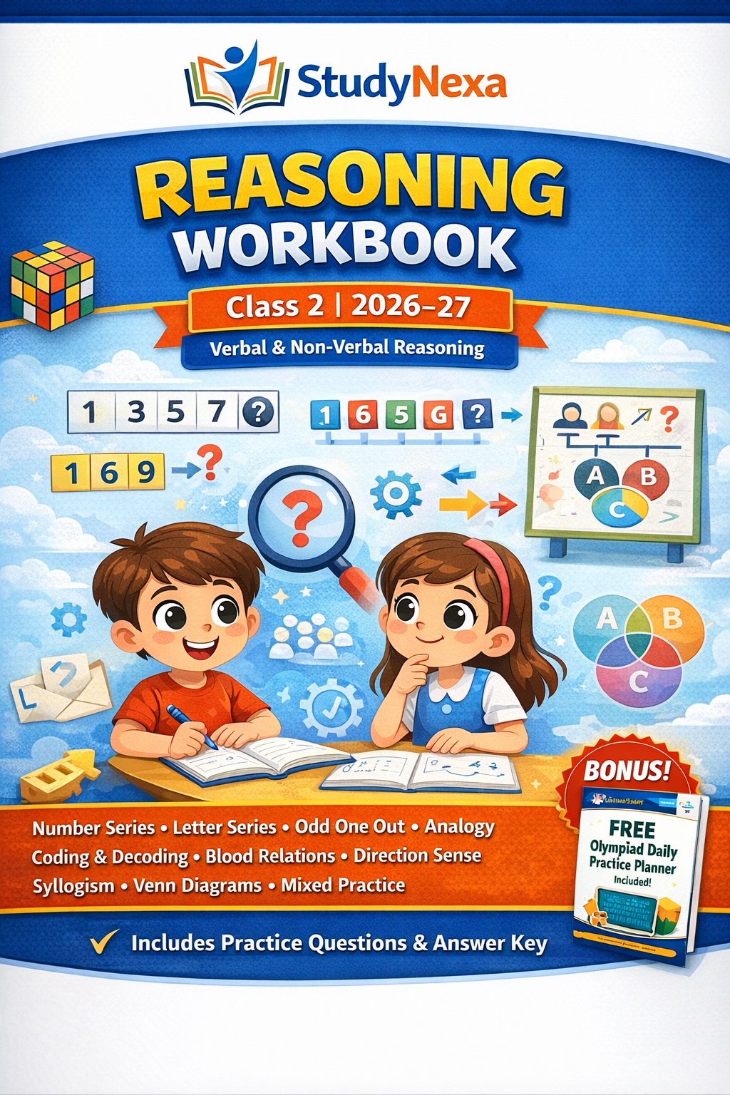 StudyNexa Reasoning Workbook Class 2 (2026–27) | Verbal & Non-Verbal Reasoning Practice Book