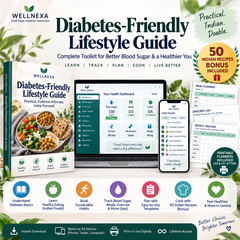 WellNexa Diabetes-Friendly Lifestyle Guide – Complete Blood Sugar Tracking, Indian Meal Planning & 50 Recipes Bonus