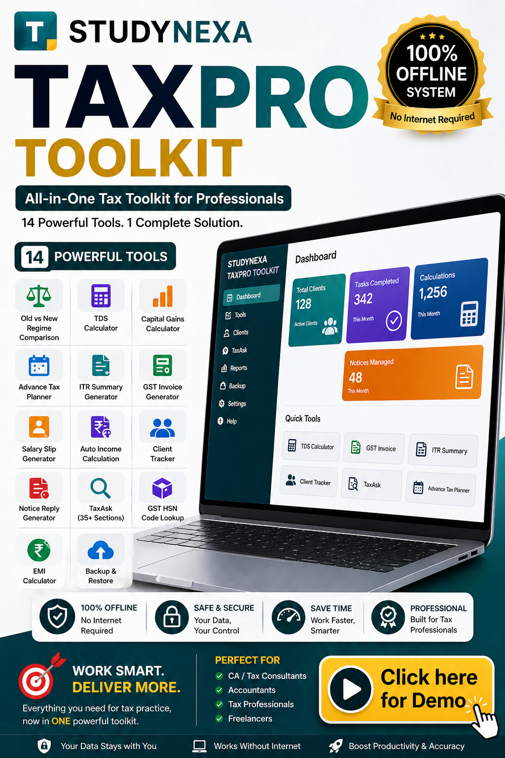 All-in-One Tax Practice Management Software India – StudyNexa | GST, ITR, TDS, Client & Deadline Tracker