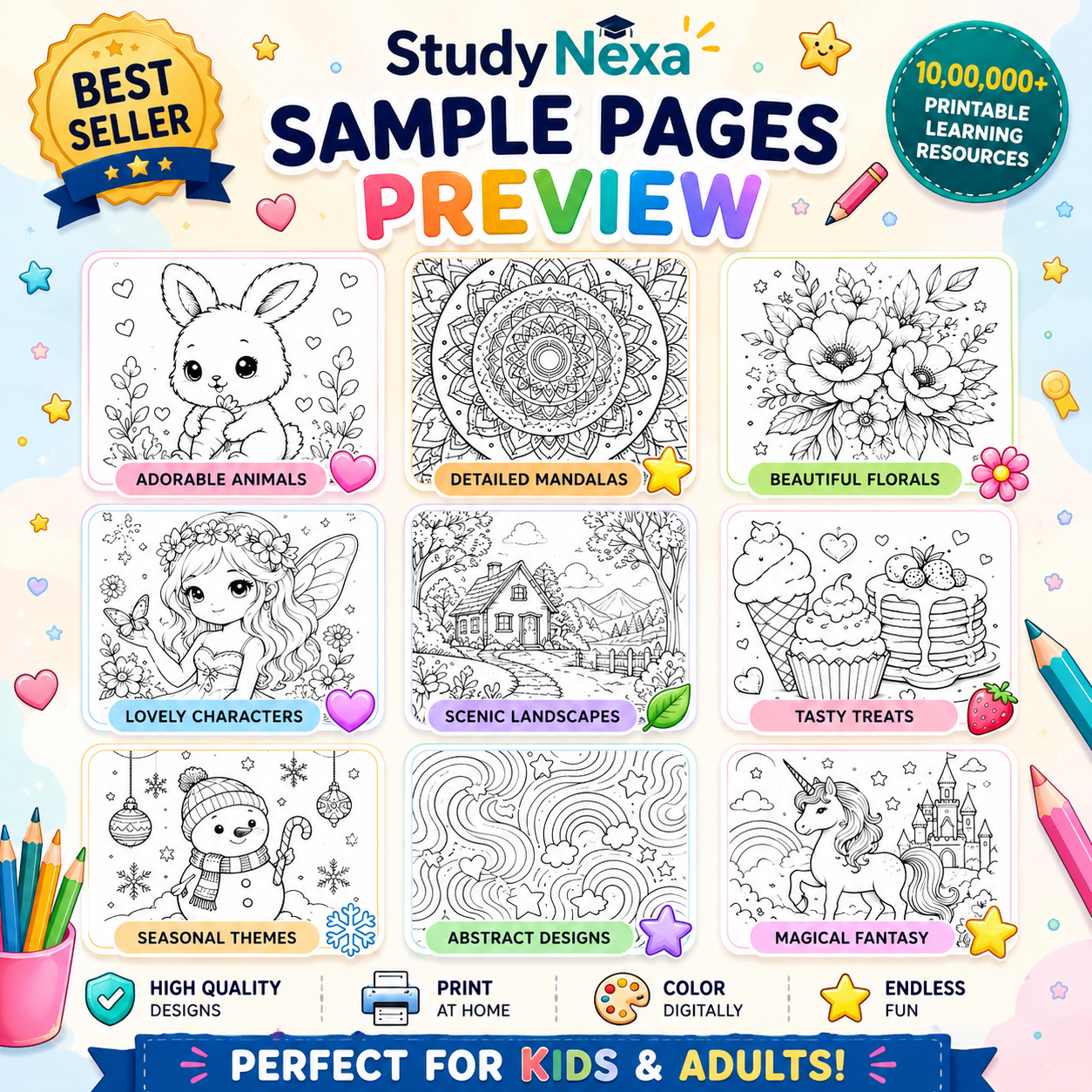 StudyNexa Mega Kids Printables Bundle – 10 Million+ Educational Worksheets, Flashcards, Activities & Coloring Pages