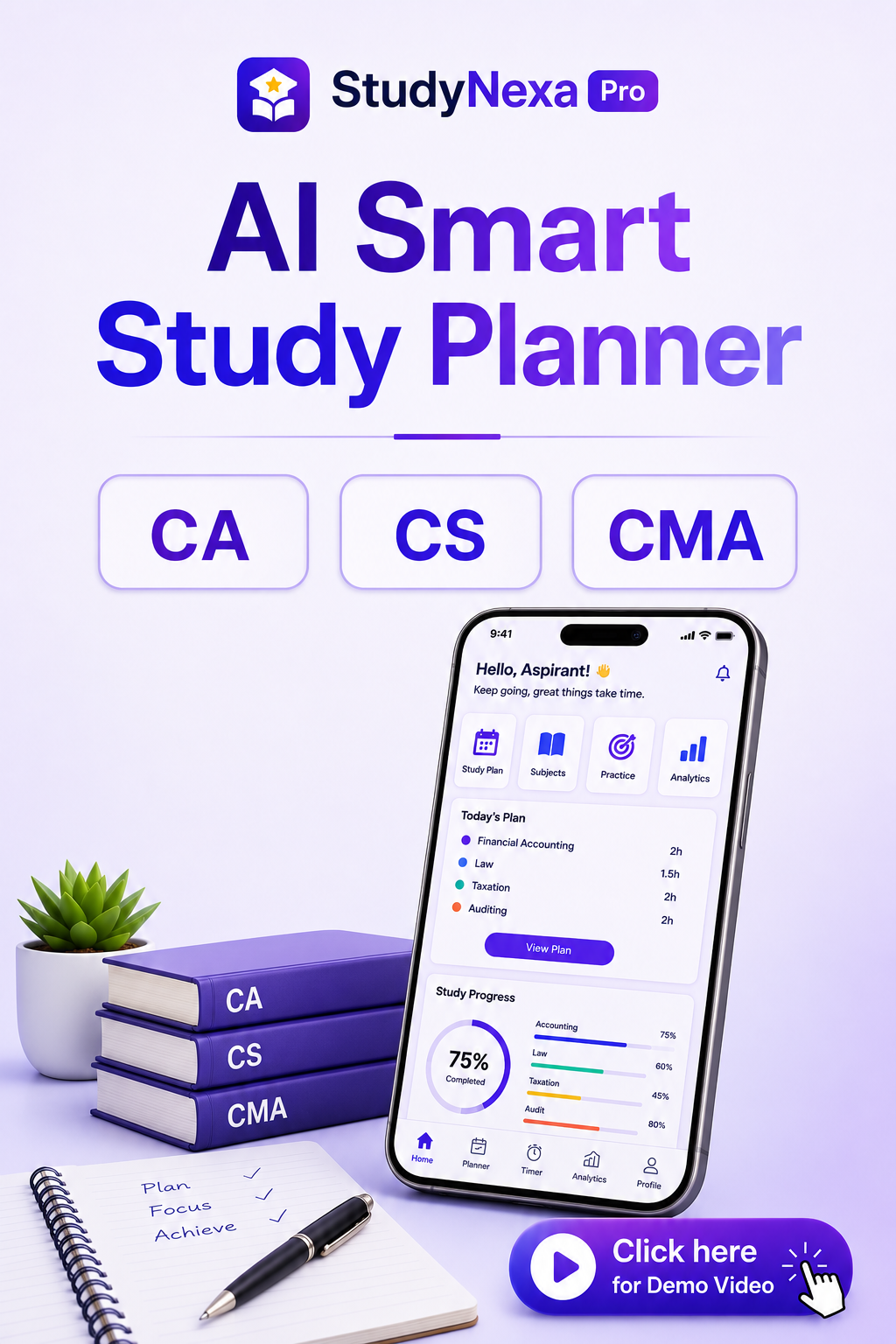 StudyNexa Pro – AI Study Planner for CA, CS & CMA Students