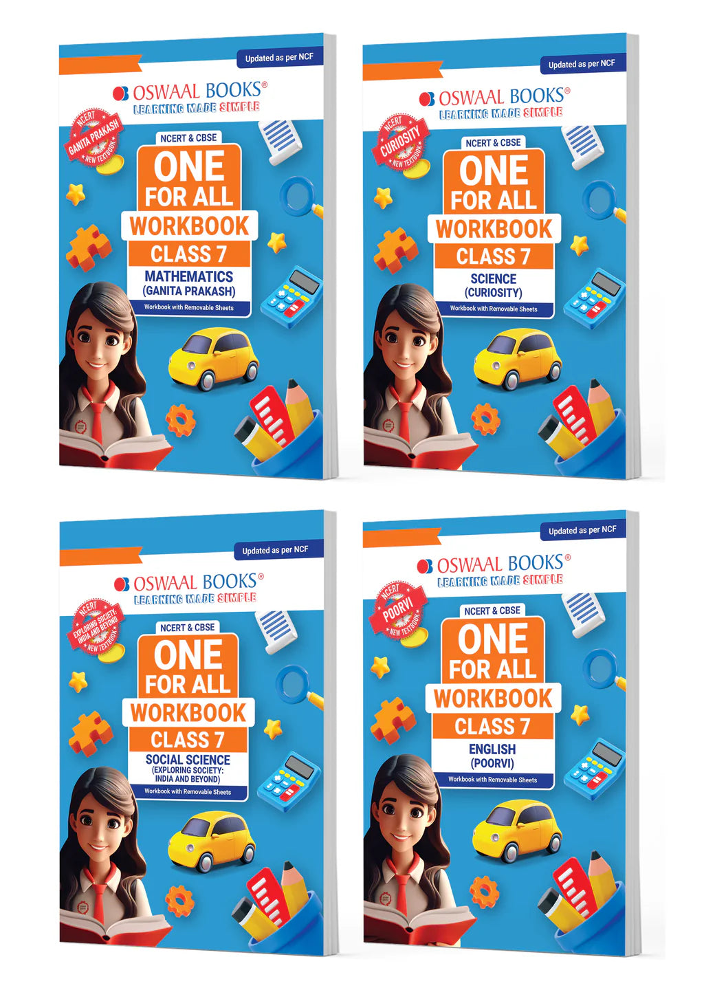 NCERT & CBSE One for All Workbooks for Class 7 (Math, English, Science, Social Science) Set of 4 Books by Oswaal Books