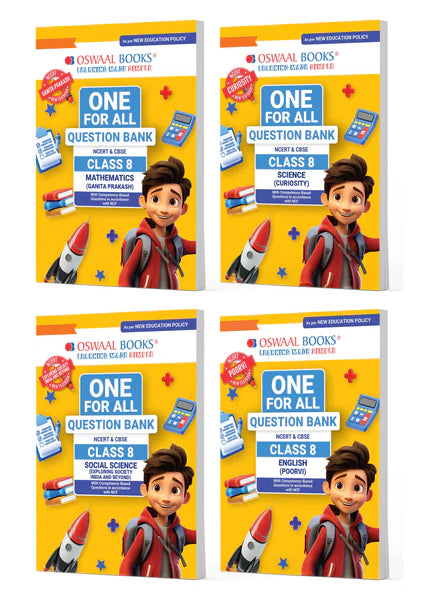 One For All Question Banks NCERT & CBSE for Class 8 (Math, English, Science, Social Science) Set of 4 Books by Oswaal Books