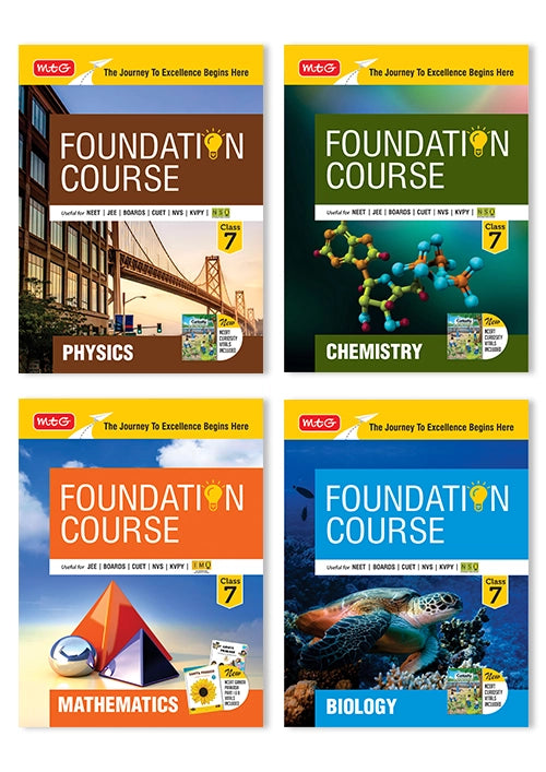 Foundation Course Class 7 - Physics, Chemistry, Mathematics and Biology (Set of 4 Books) By MTG Learning