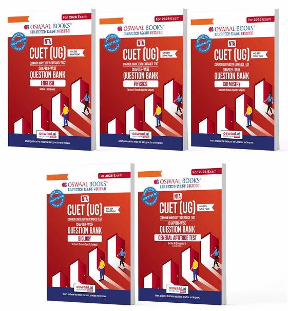 NTA CUET (UG) Question Banks Combo (English, Physics, Chemistry, Biology & General Test) Set of 5 Books By Oswaal Books