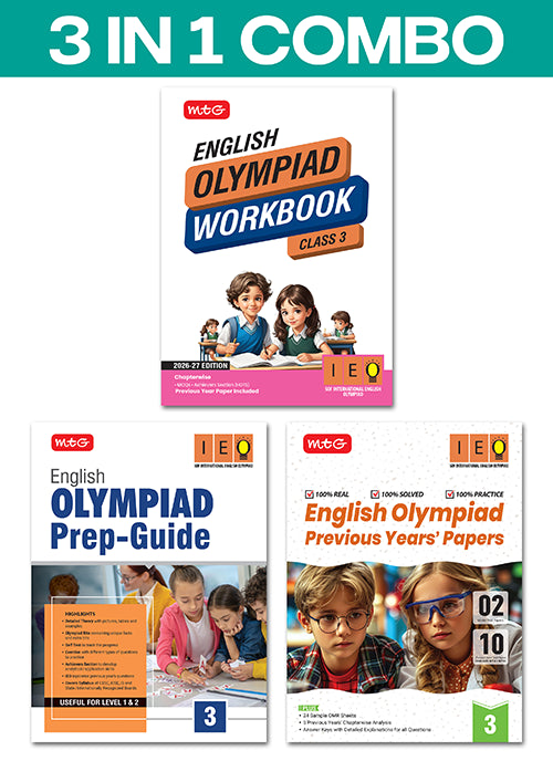 Class 3 International English Olympiad (IEO) Workbook, Prep-Guide and Previous Years Papers (PYQs) Books (3 IN 1 COMBO) By MTG Learning