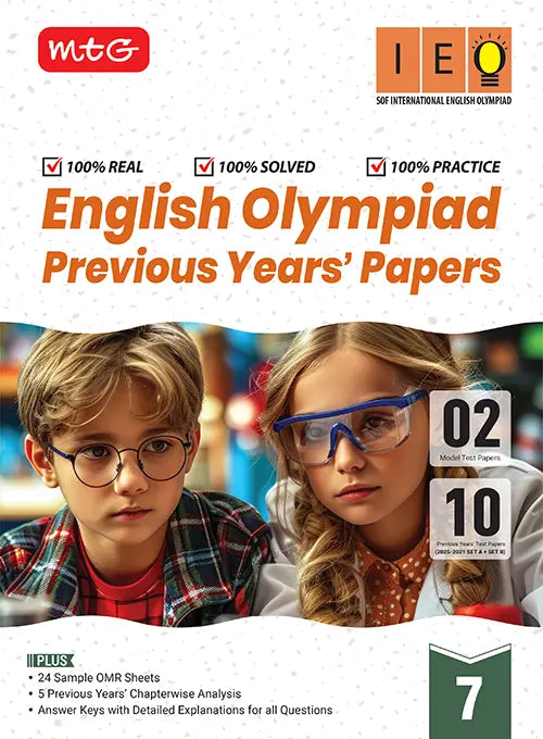 IEO Class-7 Olympiad Previous Years Papers (PYP) English with Sample OMR Sheet - Book By MTG Learning