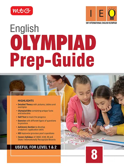 Class 8 Olympiad Prep-Guide (OPG) English (IEO) – Detailed Theory, Self Test For SOF - Book By MTG Learning