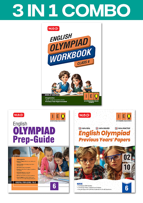 Class 6 International English Olympiad (IEO) Workbook, Prep-Guide and Previous Years Papers (PYQs) - Books (3 IN 1 COMBO) By MTG Learning