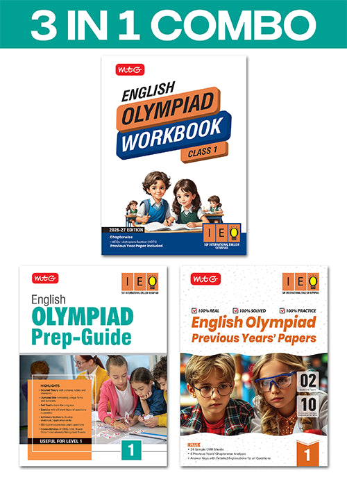 Class 1 International English Olympiad (IEO) Workbook, Prep-Guide and Previous Years Papers (PYQs) (3 IN 1 COMBO) By MTG Learning
