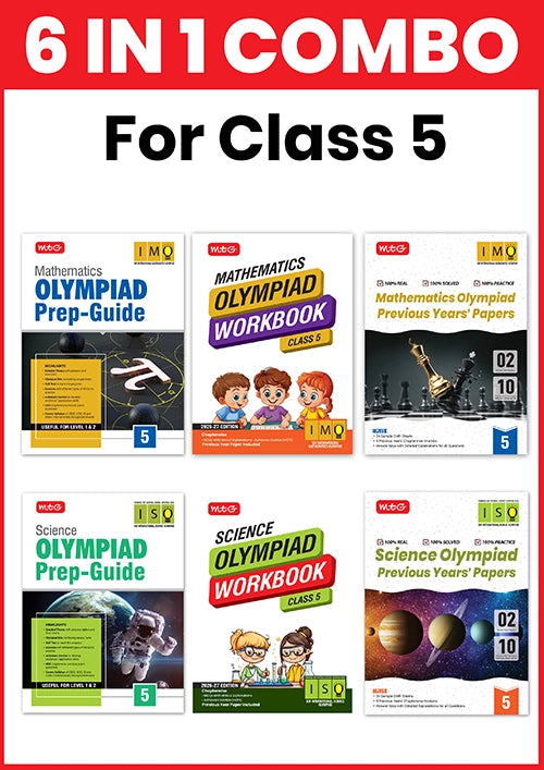 Class-5 (Mathematics and Science) IMO-ISO Olympiad Workbook, Prep-Guide and Previous Years Papers (PYQs) – Books (6 IN 1 COMBO) By MTG Learning