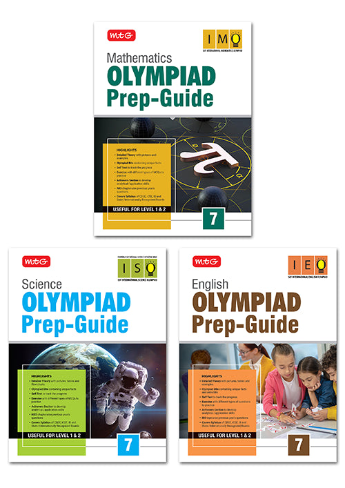 Class-7 Olympiad Prep-Guide Mathematics, Science and English (OPG Combo Pack) For SOF - Books By MTG Learning