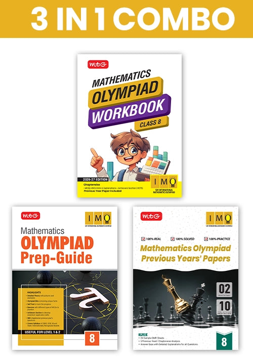 Class 8 International Mathematics Olympiad (IMO) Workbook, Prep-Guide and Previous Years Papers (PYQs) with Mock Test Paper – SOF Olympiad Books (3 IN 1 COMBO) By MTG Learning