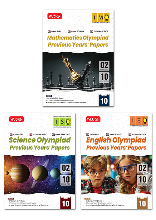 IMO-ISO-IEO Class-10 Olympiad Previous Years Papers (PYP) Mathematics, Science and English Combo Pack - Books By MTG Learning