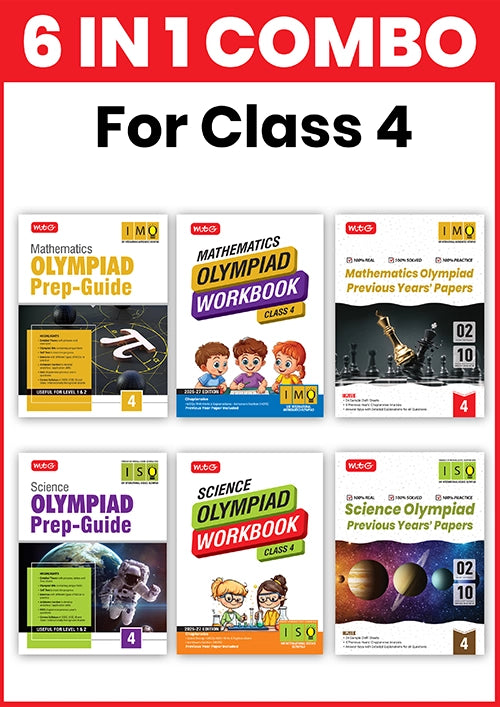Class-4 (Mathematics and Science) IMO-ISO Olympiad Workbook, Prep-Guide and Previous Years Papers (PYQs) – 6 IN 1 COMBO By MTG Learning