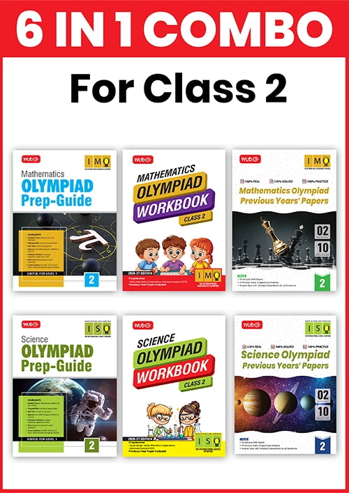 Class-2 (Mathematics and Science) IMO-ISO Olympiad Workbook, Prep-Guide and Previous Years Papers (PYQs) – 6 IN 1 COMBO By MTG Learning