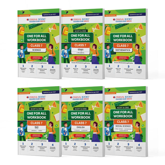 NCERT & CBSE One for All Workbooks for Class 7 (Math, English, Hindi, Science, Social Science , Sanskrit) Set of 6 Books by Oswaal Books