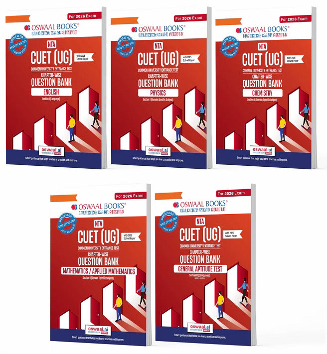 NTA CUET (UG) Question Banks Combo (English, Physics, Chemistry, Math & General Test) Set of 5 Books By Oswaal Books