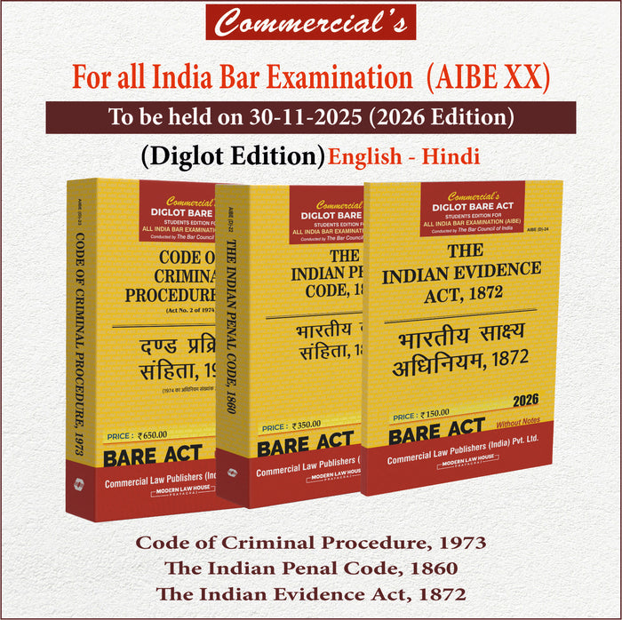 Commercial's Combo Pack of AIBE 3 Bare Acts (Diglot) IPC, CRPC, Evidence