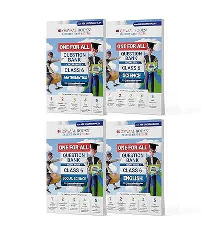 One For All Question Banks NCERT & CBSE for Class 6 (Math, English, Science, Social Science) Set of 4 Books by Oswaal Books