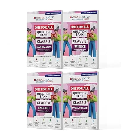 One For All Question Banks NCERT & CBSE for Class 8 (Math, English, Science, Social Science) Set of 4 Books by Oswaal Books